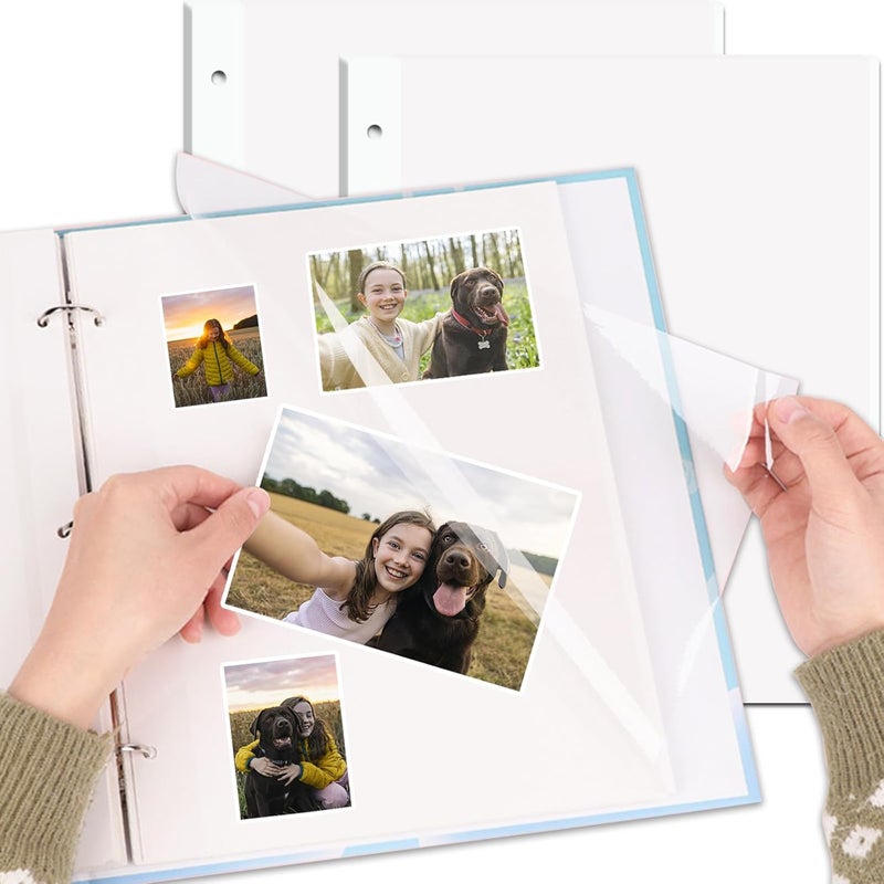 Dxmimer 11 x 9 Inch Photo Album Refill Pages,Album Pages for 3 Ring Binder, Self Adhesive Pages, for 2x3 4x6 5x7 8x10 Replacement Photo Album Sheets (20 Sheets / 40 Pages) - Image 1